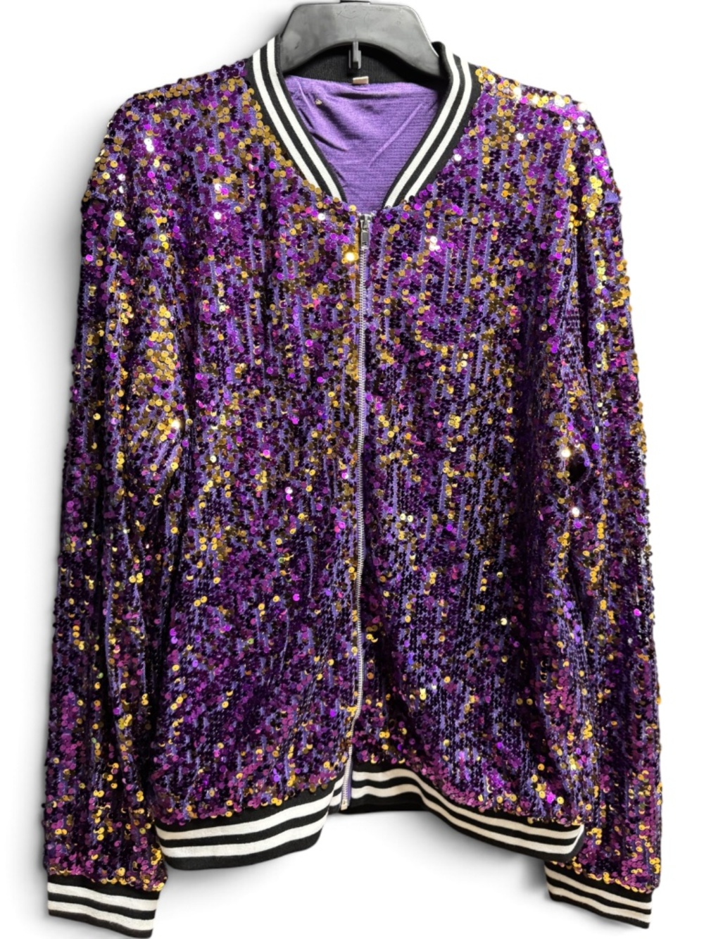 NWOT Purple Gold Sequin Bomber Jacket XXL LSU Game Day Mardi Gras